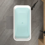 59'Rectangle Linear Acrylic Freestanding Bathtub Stand Alone Soaker Tub, Glossy White Acrylic, POP-UP Chrome Drain, cUPC Certified, - Eloy Royal