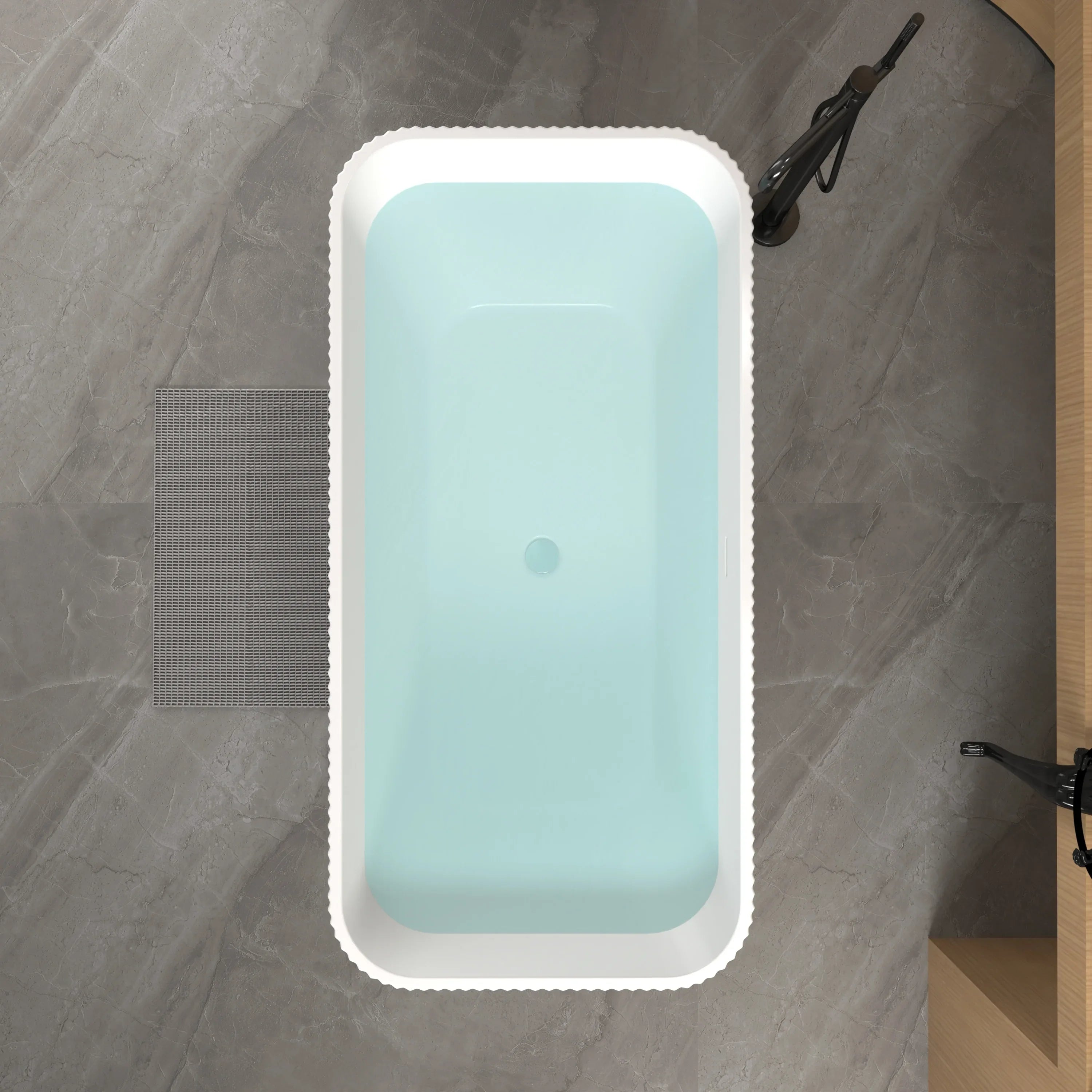 59'Rectangle Linear Acrylic Freestanding Bathtub Stand Alone Soaker Tub, Glossy White Acrylic, POP-UP Chrome Drain, cUPC Certified, - Eloy Royal