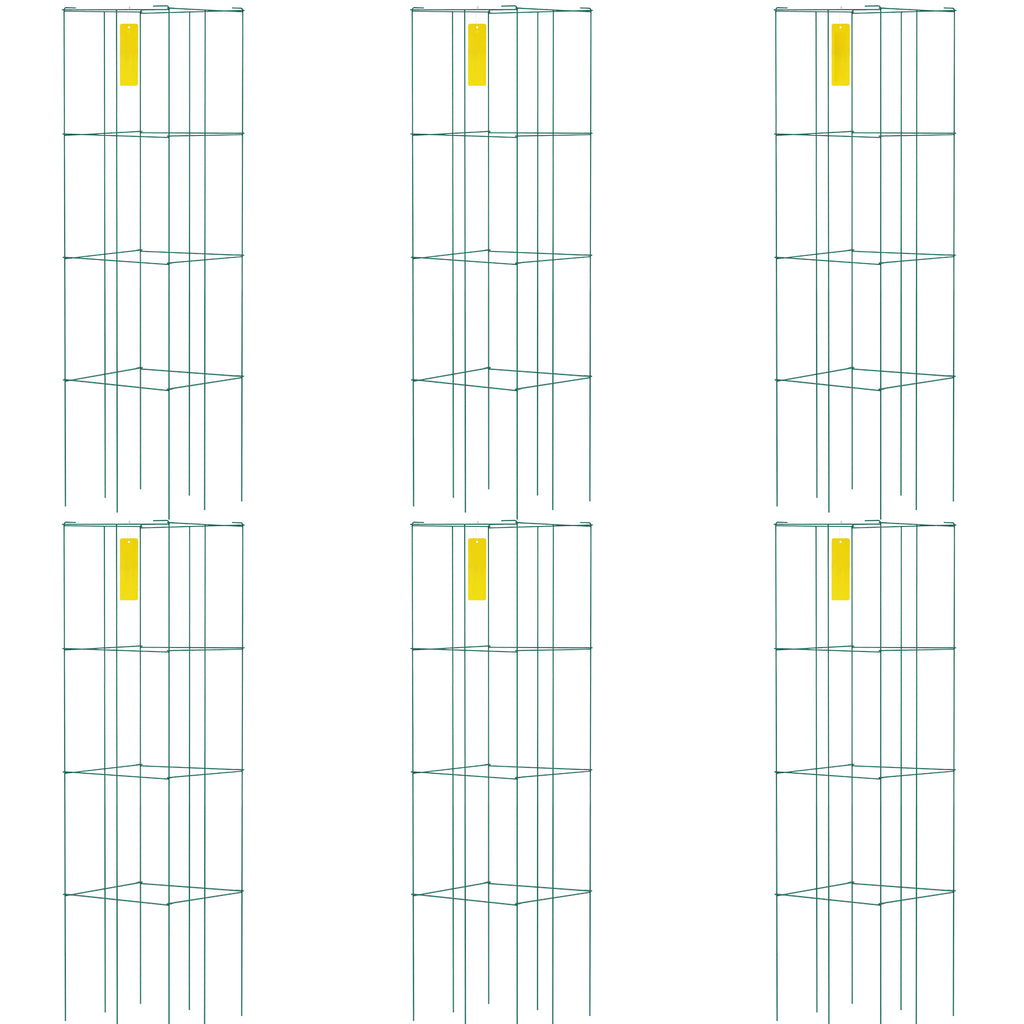 Tomato Cages, 14.6' x 14.6' x 39.4', 6 Packs Square Plant Support Cages, Green PVC-Coated Steel Tomato Towers for Climbing Vegetables, Plants, Flowers, Fruits