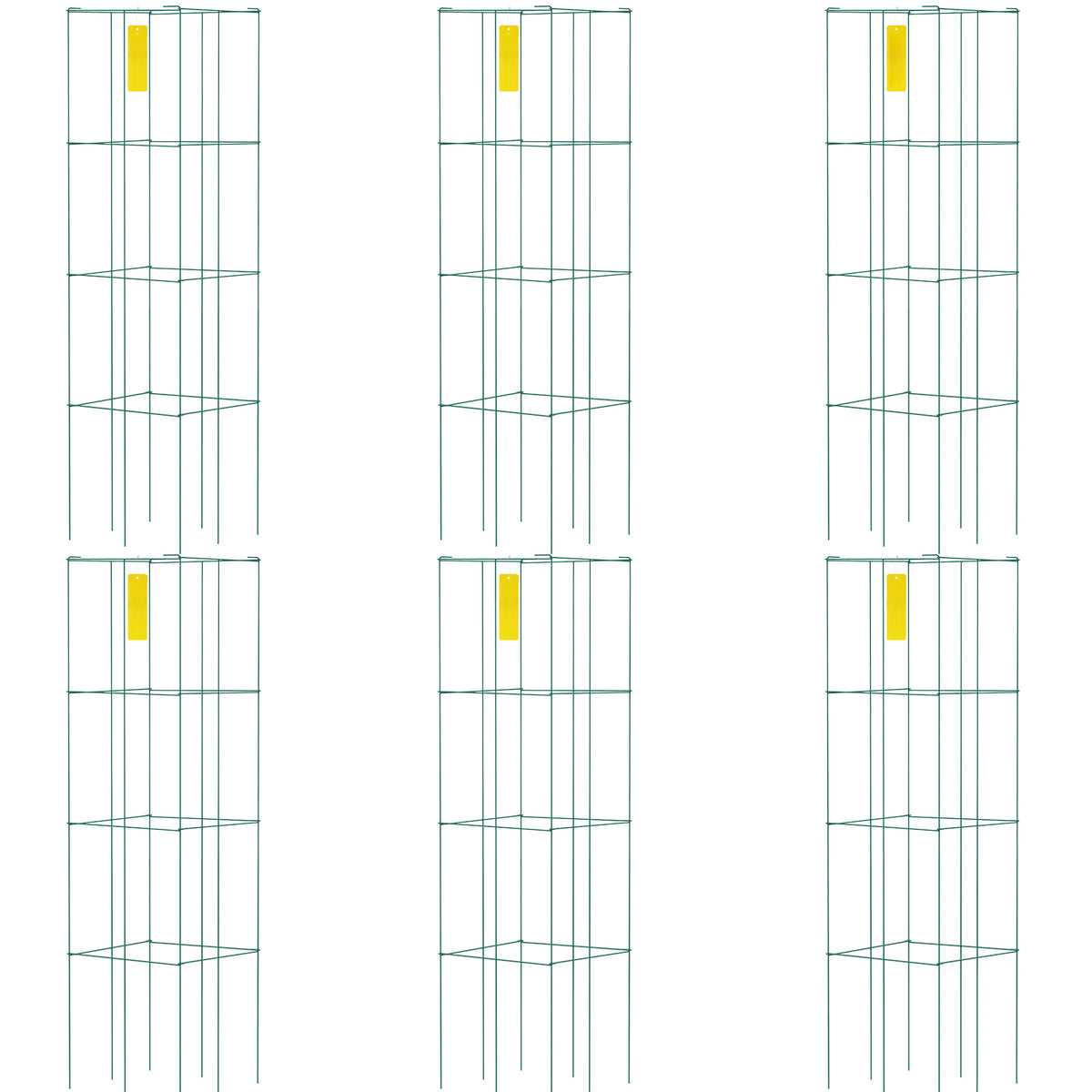 Tomato Cages, 14.6' x 14.6' x 39.4', 6 Packs Square Plant Support Cages, Green PVC-Coated Steel Tomato Towers for Climbing Vegetables, Plants, Flowers, Fruits