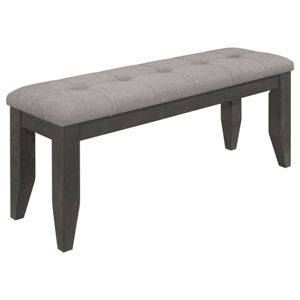 Erskin Dark Grey Upholstered Dining Bench with Button-Tufted Cushion, Fabric and Asian Hardwood Frame, 47-Inch Width