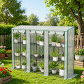 84.6'x18.1'x56.7' Lean‑to Mini Greenhouse, 3‑Tier Shelves with 3 Roll‑Up Doors & PE Cover