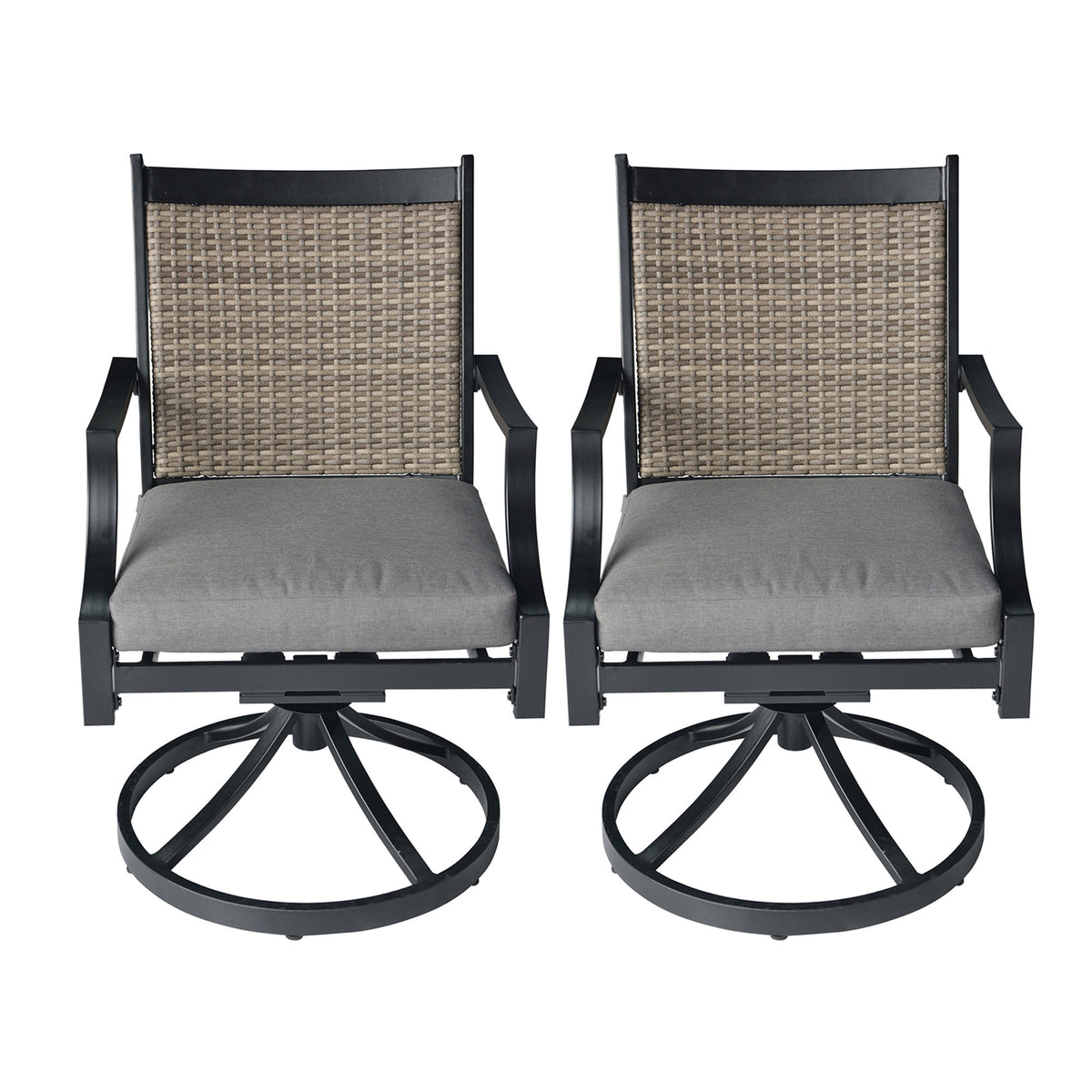 Patio Cast Aluminum Swivel Rocker with wicker (Grey)