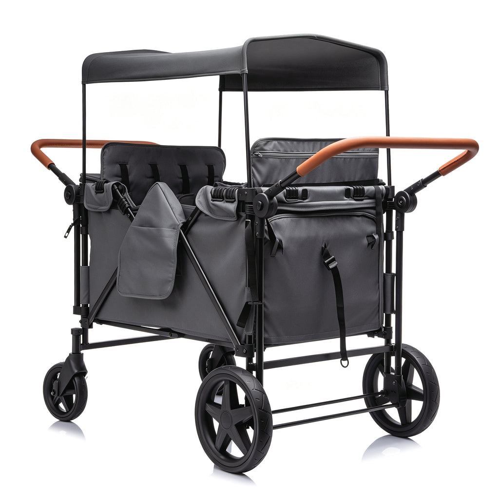 Wogan Stroller W/removble 4-Seater,Extra-Thick Support Bar & Higher 212 Load Capacity,Multi-Zone Storage,5-Point Harness,Dual Leather Handles,All-Terrain PU Wheels w/ Suspension & One-Step Brake