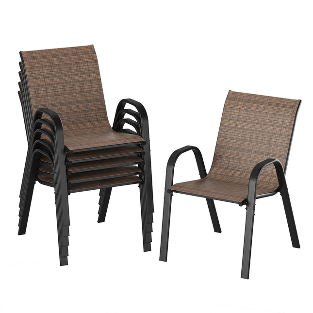 Patio Chairs Set of 6, Stackable Outdoor Dining Chairs with Textilene Fabric, All Weather Powder-Coated Metal Frame Outdoor Armchair for Backyard, Balcony and Poolside