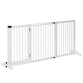 PawHut Adjustable Wooden Pet Gate, Freestanding Dog Fence for Doorway, Hall, 3 Panels w/ Safety Barrier, Lockable Door, White, 44.5'-65.25' L x 14.25' H