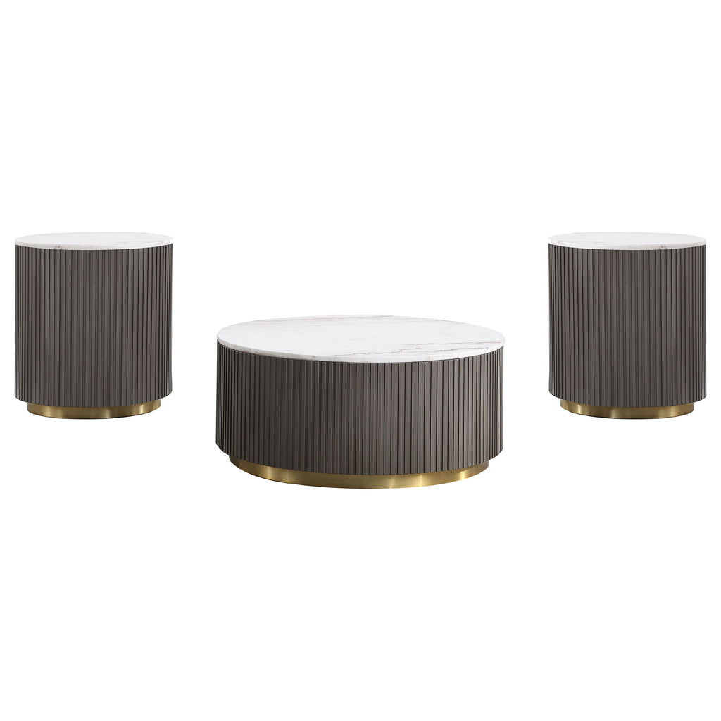 Halcyon white marble round coffee table and end table set