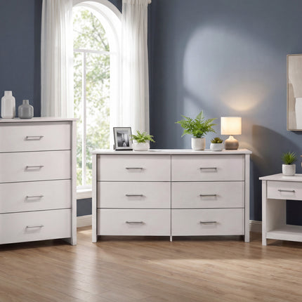 Celeste 3 Piece White Bedroom Set with Dresser, Chest & Nightstand, Modern Wood Storage Furniture Set with Drawers
