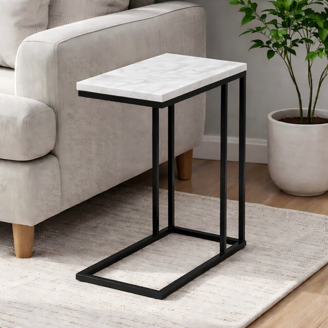 C Table for Sofa with White Marble Top Decortaive Side Table End Table For Living Room Black Metal Frame 16.25x9.5x24.75'