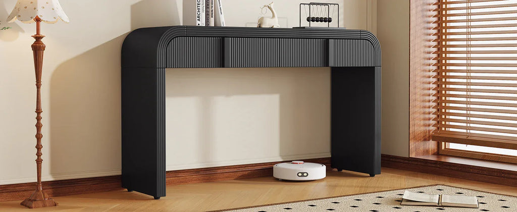 TREXM Modern Console Table with 2 Storage Drawers, Fluted Entryway Table with Rounded Silhouette for Hallway Living Room and Entryway (Black) - Eloy Royal