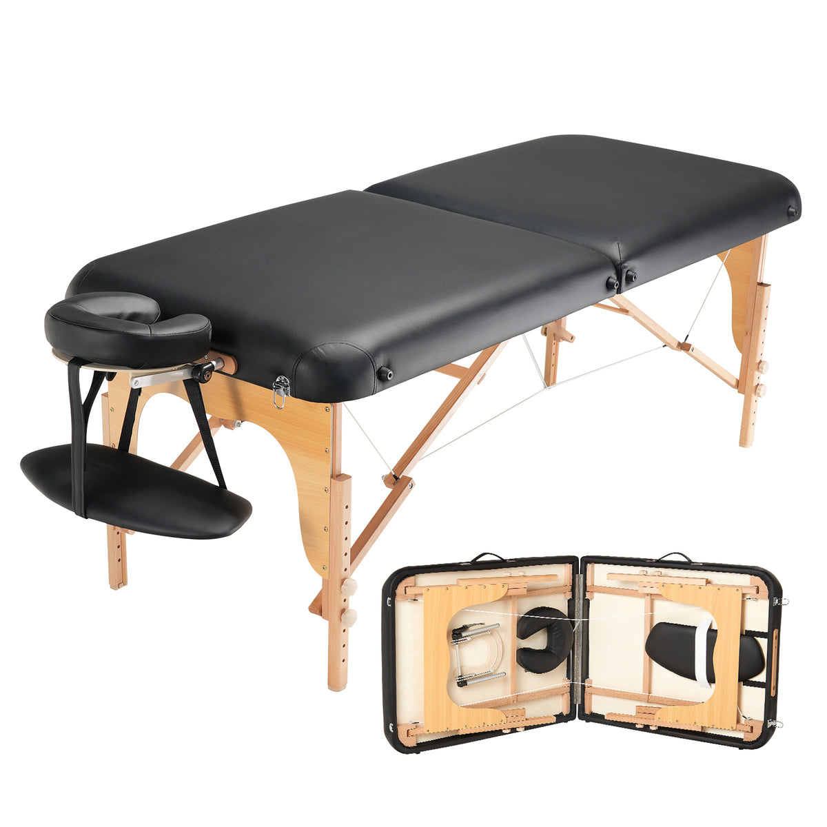 Professional Wide Massage Table 30' W, Heavy Duty Folding Massage Table,  8-Level Height Adjustable Facial Salon Tattoo Bed, Portable Spa Table with Headrest, Hand Pallet & Carrying Bag, 750LBS