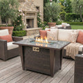 42' Propane Gas Fire Pit Table, 60000 BTU Square Steel Fire Pit with Glass Wind Guard for Outside Patio Deck Garden Courtyard -Gray