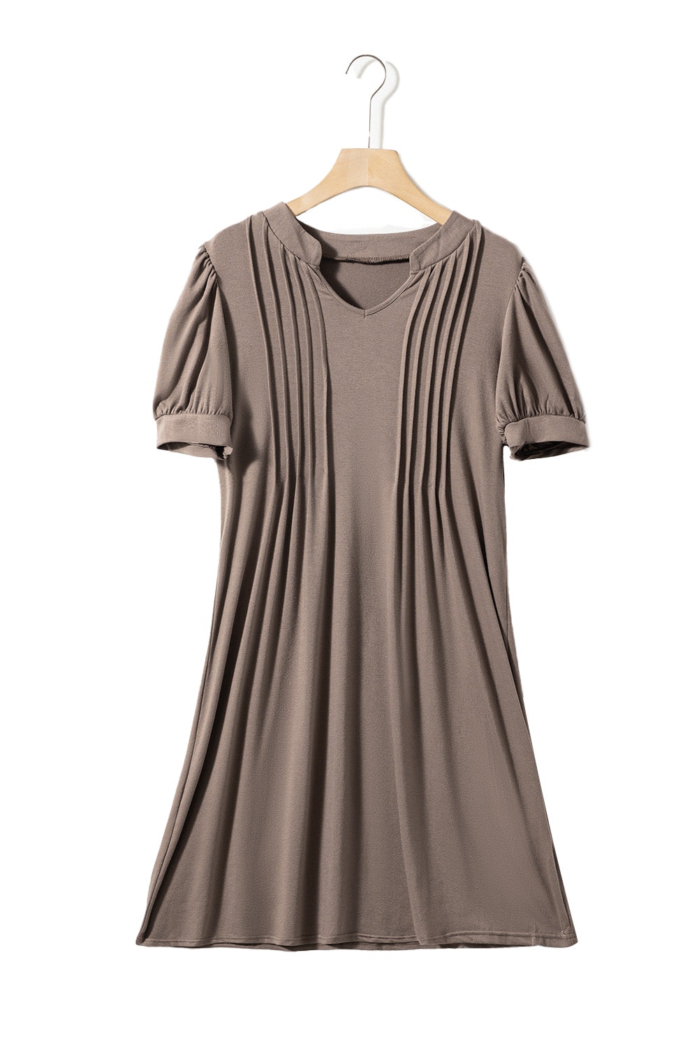 Desert Palm Notched Neck Pleated Puff Sleeve T Shirt Dress - Eloy Royal