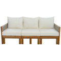 Outdoor Daybed Patio Sofa Bed 3 Seat Patio Sunbed with Natural Wood Frame and Beige Waterproof Cushions
