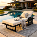 Black Iron Outdoor Chaise Lounge with Black Rope Armrests & Cream 4' Foam Cushion, 5-Position Adjustable Recliner, Water Resistant Cushion, 400 LBS Capacity for Patio Pool Backyard