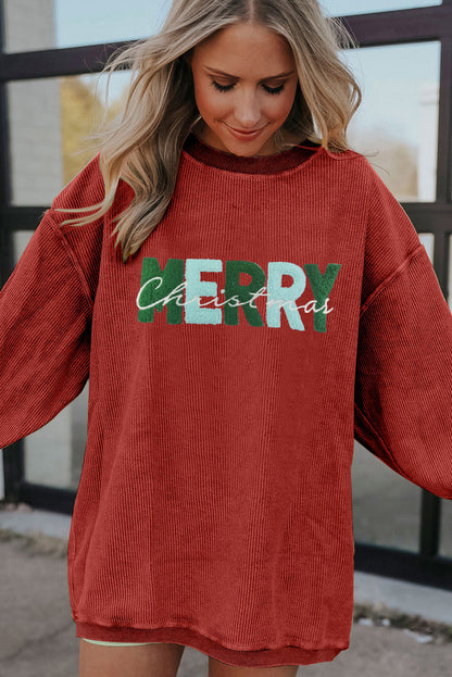 Strawberry Pink MERRY Christmas Corded Graphic Sweatshirt