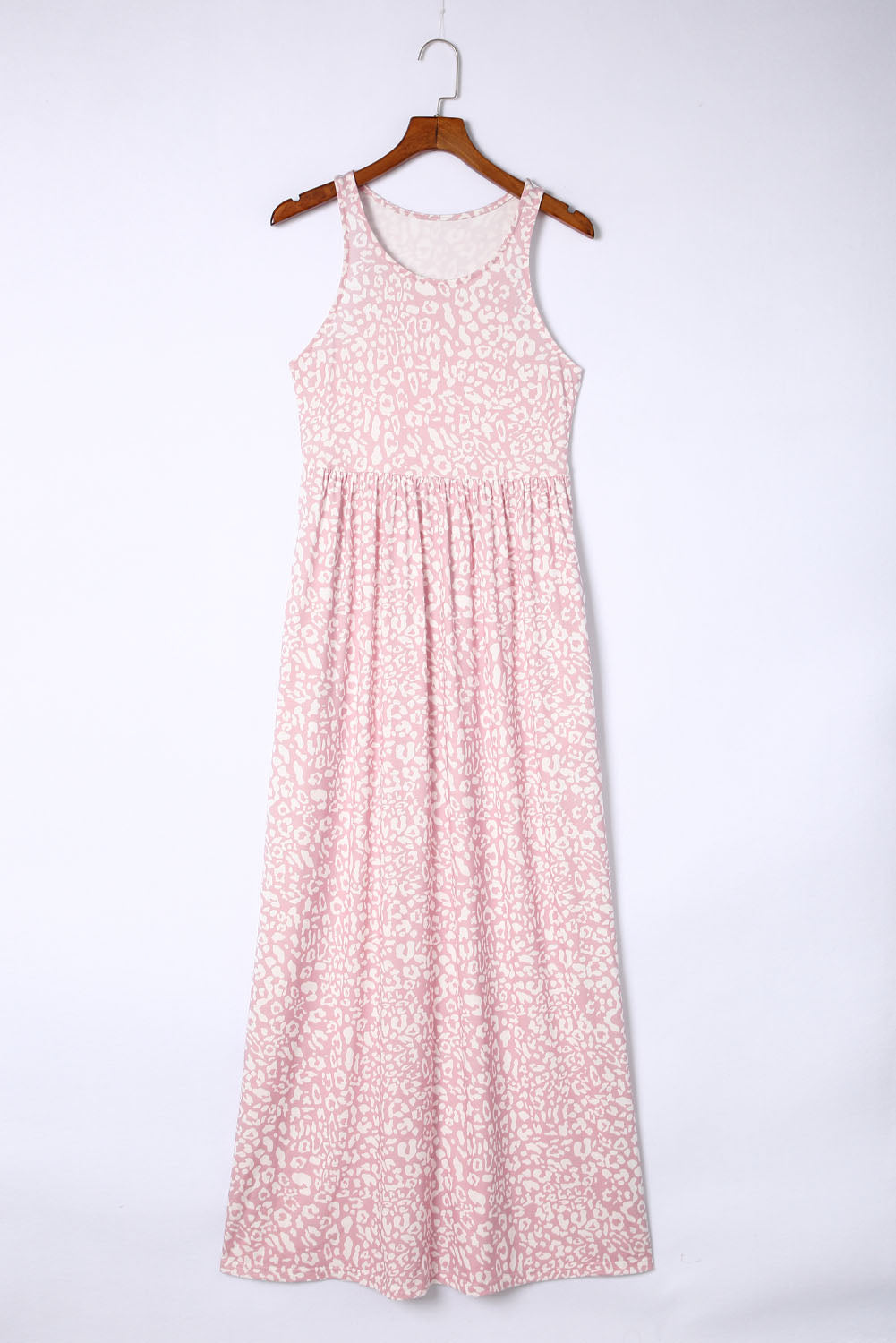 Pink Sleeveless Floor Length Leopard Print Dress with Pockets - Eloy Royal