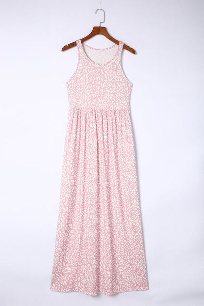 Pink Sleeveless Floor Length Leopard Print Dress with Pockets - Eloy Royal