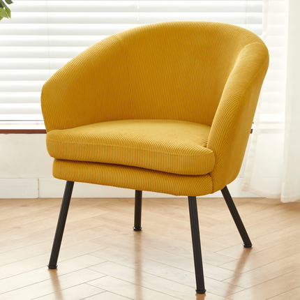 Corduroy Accent Chair with Black Metal Legs, Modern Upholstered Armchair, Comfy Barrel Chair for Living Room Bedroom