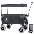 Multi-Functional Pull Folding Wagon Cart with Flexible Handle & Canopy, Heavy Duty Utility Cart with 9'x4' Beach Tires for Camping & Beach, Transport, Groceries, Sports, 480LBS/120L(Black Gray)