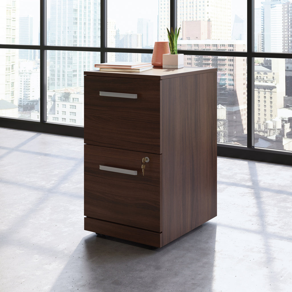 Mobile File Cabinet, Brown finish