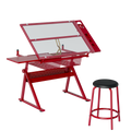 red adjustable tempered glass drafting printing drafting table with chair