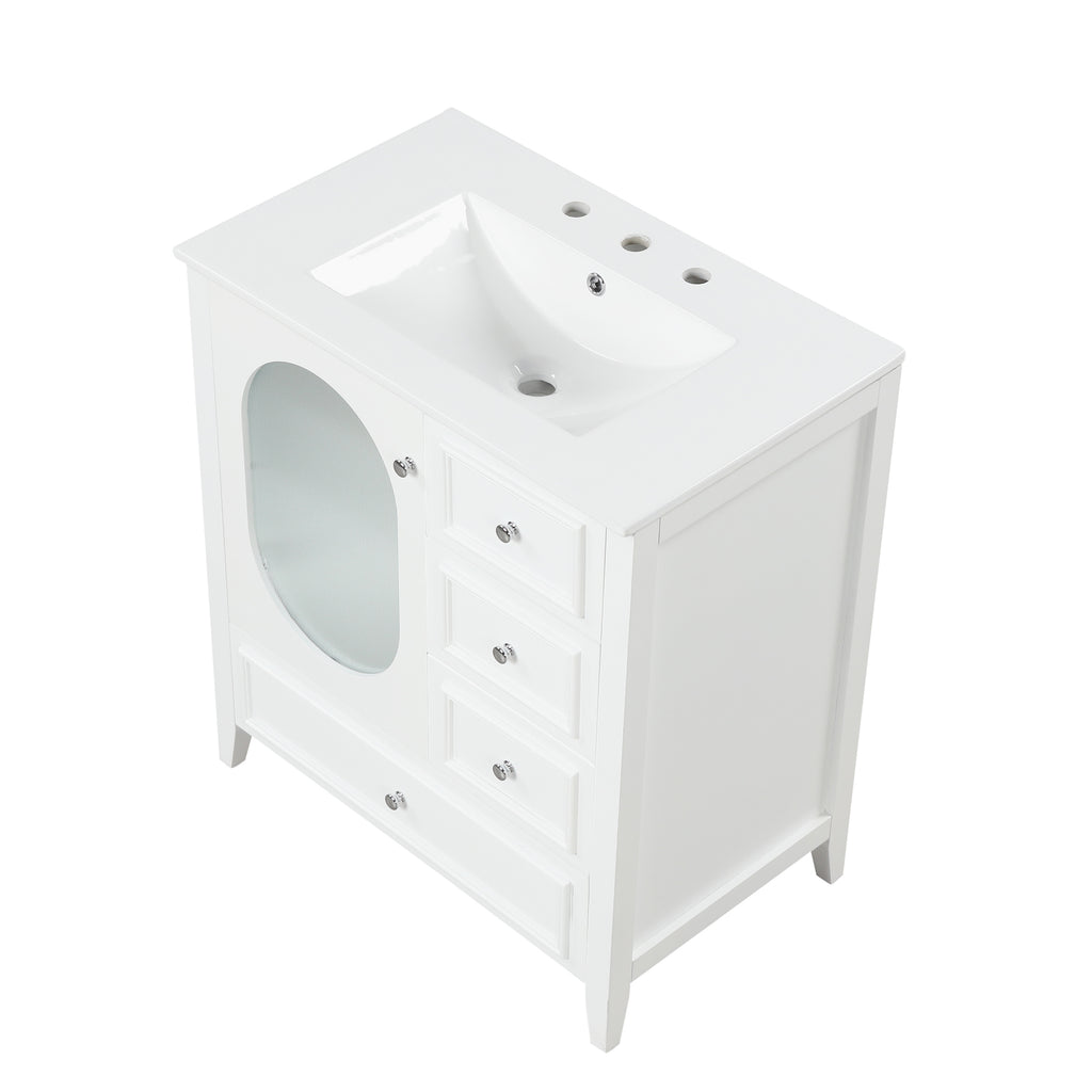 Giotto Three-Drawer Bathroom Vanity with Sink, White, 30 in