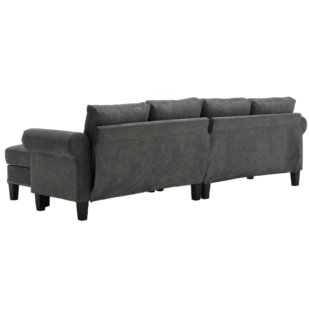 Brighton grey linen L-shaped sectional with storage ottoman, view 4