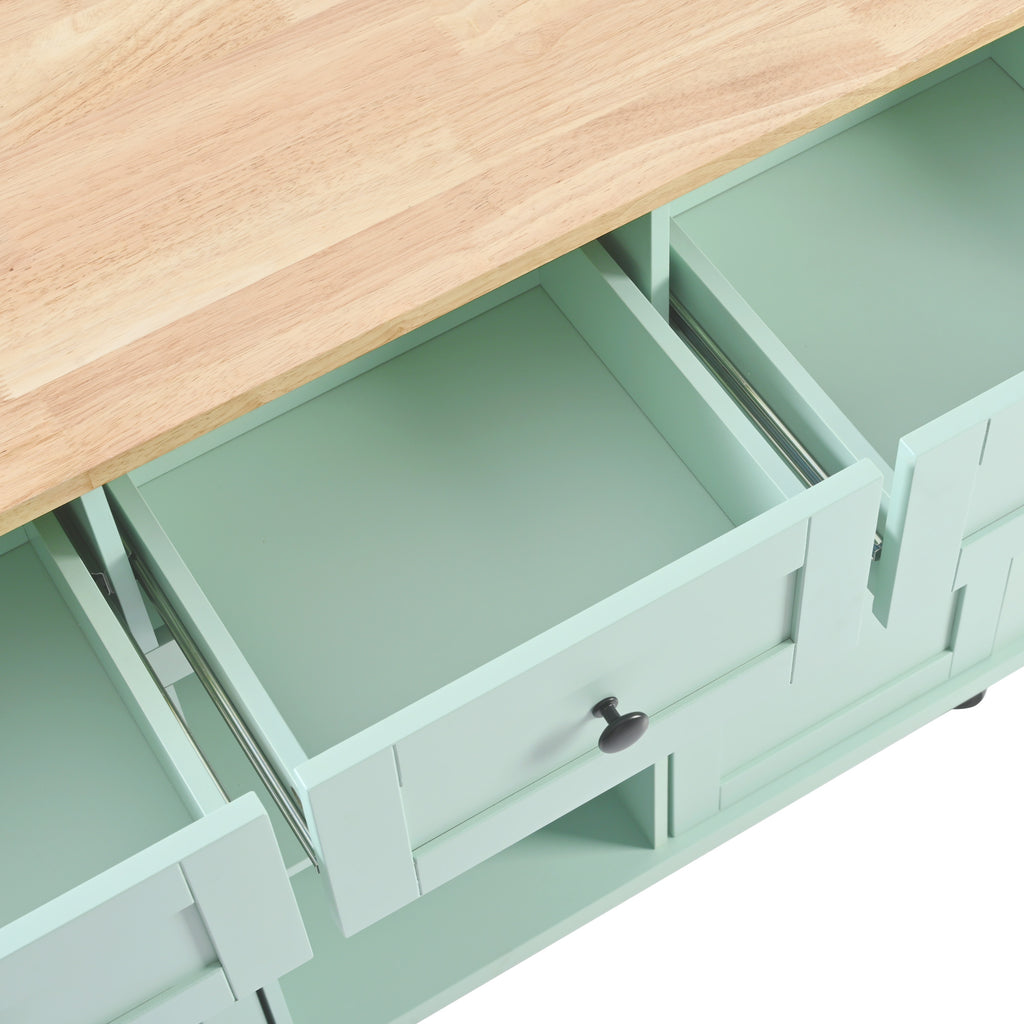 Novara Rubberwood Drop-Leaf Kitchen Island Cart, Mint Green