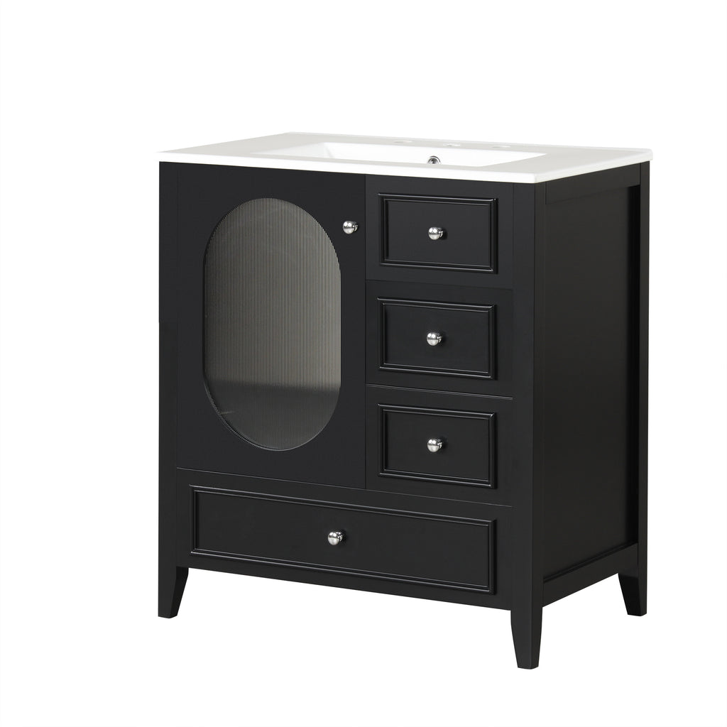 Giotto Three-Drawer Bathroom Vanity with Sink, Black, 30 in