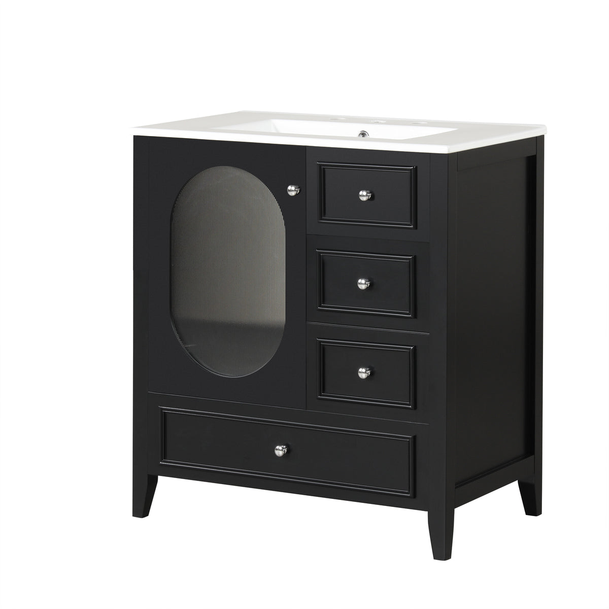 Giotto Three-Drawer Bathroom Vanity with Sink, Black, 30 in