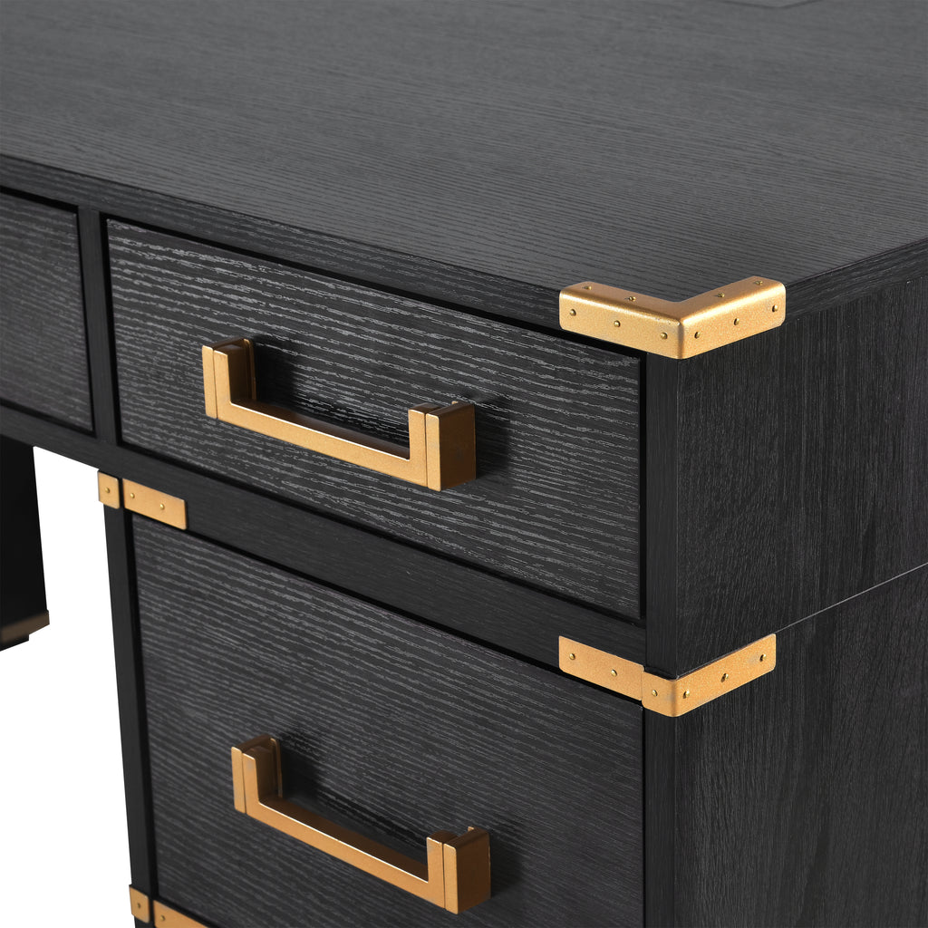 Sheridan Metal-Trim Executive Desk, Black and Gold, 70 in