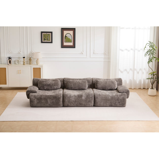 Compression Wave Sofa, Convertible Floor Sofa Bed, DIY Boneless Modular Sectional Sofa, No Assembly Required, Faux Rabbit Velvet Fabric, 1 Side Seat, 1 Middle Section,Seat,Grey.