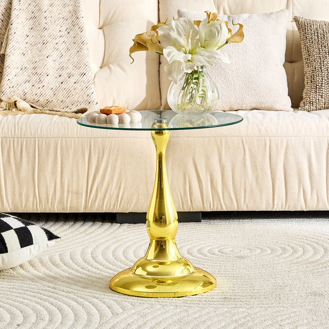 Small metal side table, modern round metal side table with a glass top measuring approximately 19.6 inches in diameter. Ideal for use next to a bed or sofa, in living rooms, bedrooms, patios, etc.