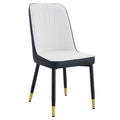 Modern Two-Tone PU Dining Chairs with Gold Decorated Legs, White and Black Spliced, Black Metal Legs, Set of 2