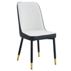 Modern Two-Tone PU Dining Chairs with Gold Decorated Legs, White and Black Spliced, Black Metal Legs, Set of 2