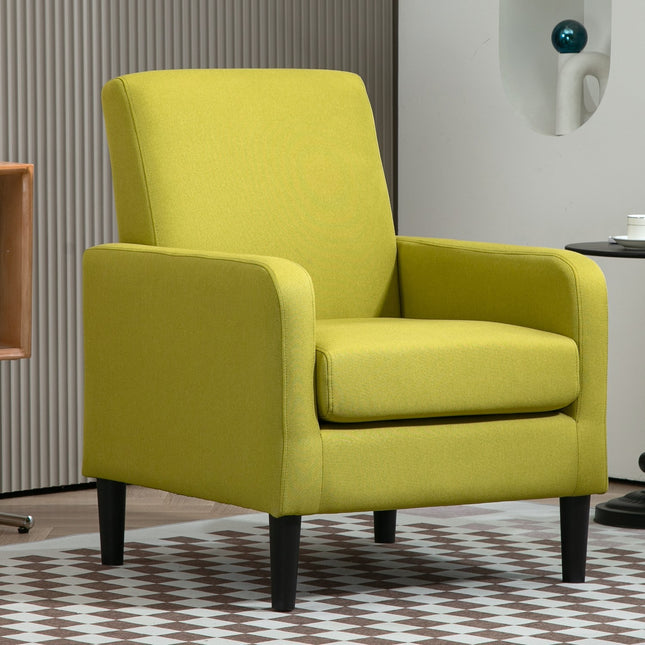 Faux Linen Upholstered Accent Chair, Modern Armchair with Solid Wood Frame, Single Sofa Chair for Living Room Bedroom