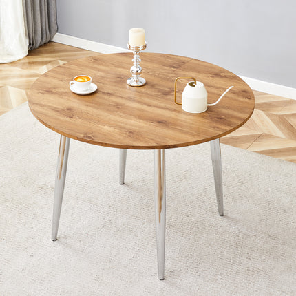 With a clever retractable mechanism, the Wood Grain MDF table top and silver metal legs and has a smooth and delicate surface.The unique look creates the sleek silhouette of a modern home.