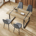 Table and chair set, upholstered side chairs in a modern medieval style, 4 dark grey dining chairs and a rustic industrial rectangular wood color MDF dining table.W1151S01858