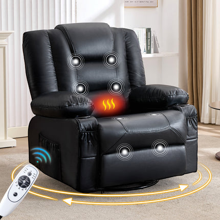 Rocker Recliner Chair with Massage and Heat for Adults,, 360°Swivel oversize recliner chair with Cup Holders, USB Charge Port, Side Pockets for Living Room,Nursery,Bedroom,Black