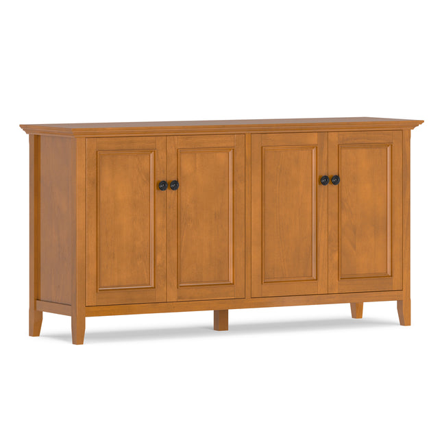 Amherst Wide 4 Door Storage Cabinet in Light Golden Brown Pine with Transitional Style and Adjustable Interior Shelves