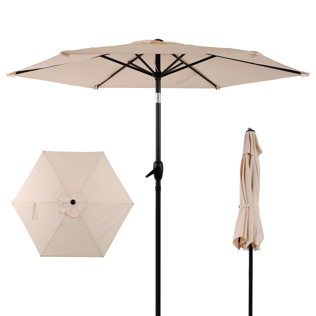 7.5 FT Patio Umbrella, Outdoor Market Yard Umbrella, Sun Shade Umbrella with Push Button Tilt and Crank Mechanism for Garden, Deck, Pool and Backyard, Not Include Umbrella Base, Beige
