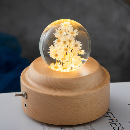 LED Night Light Flower Crystal Ball Children Night Lamp With Woodern Base Bedroom Ambient Light Creative Gift Night Light - Eloy Royal