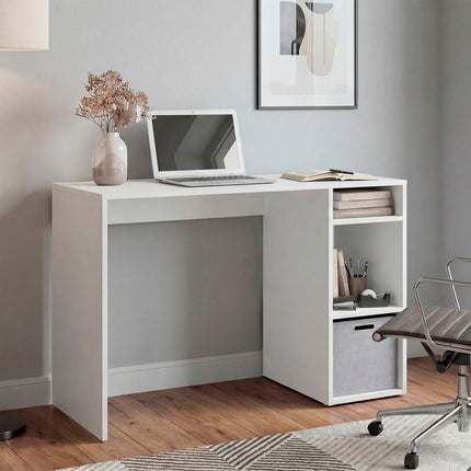 Dalia Compact Computer Desk with 3-Tier Side Open Storage Shelves, Manufactured Wood Home Office Table