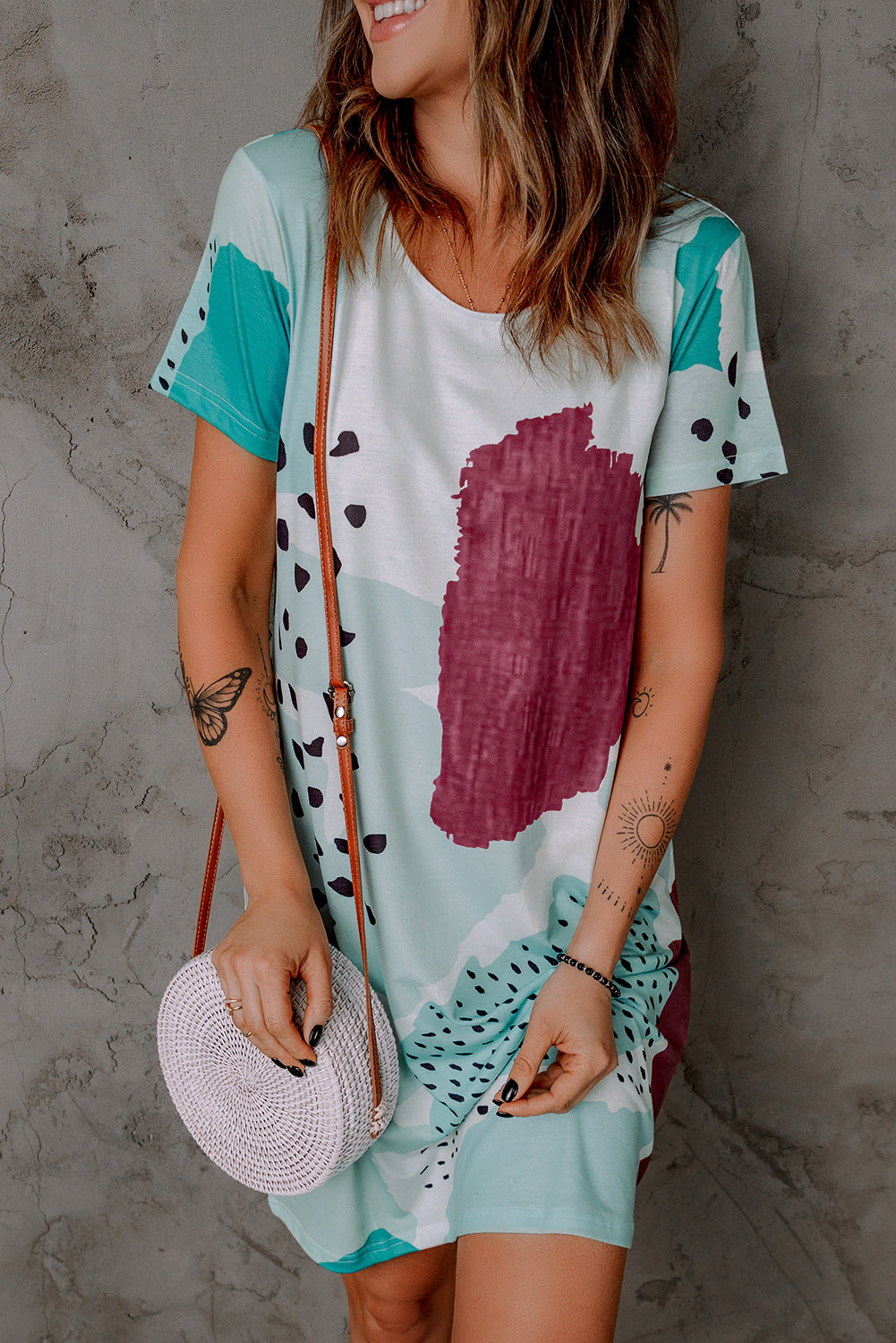 Tie Dye and Spotted Print Color Block Casual T Shirt Summer Dress - Eloy Royal