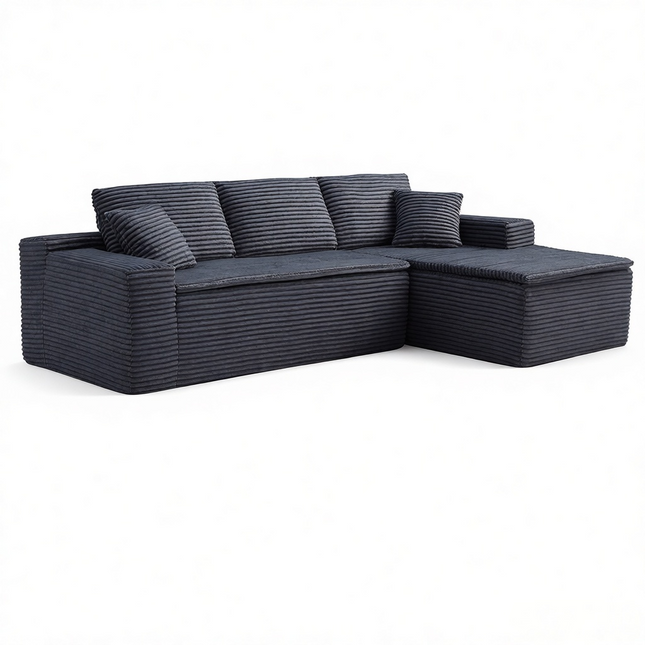 106.5' L-Shaped Corduroy Upholstered 3-Seat Lounge Sofa with Seat Cushion, Right Hand Facing