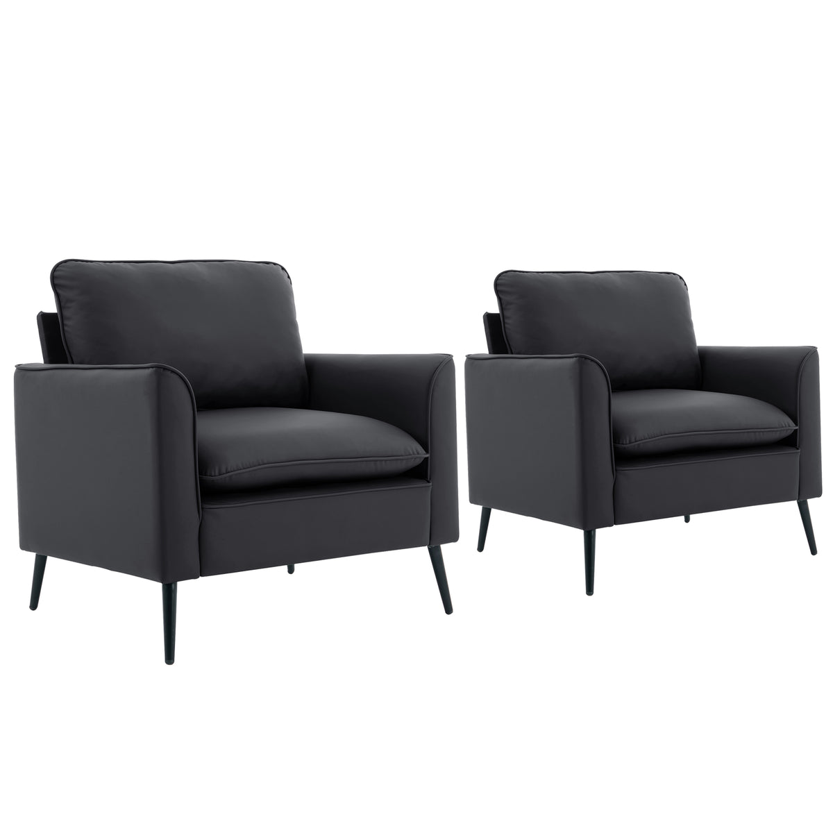 TS Nordic Retro Black Leather Upholstered Sofa Chair 2PC Casual Lounge Chair for Living Room Balcony Bedroom - Elegant & Comfortable