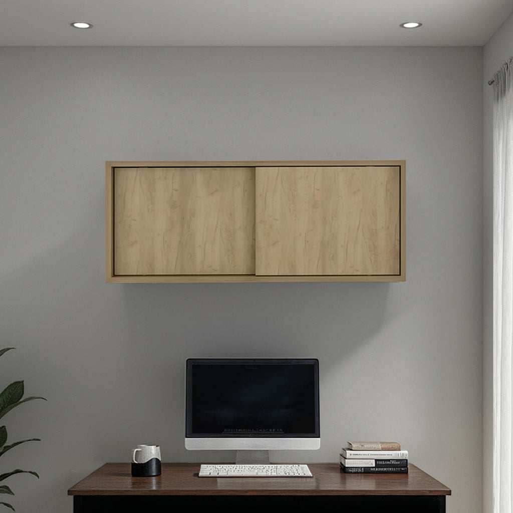 Slana Wall Cabinet, 2 Sliding doors, 1 Shelf, Natural Oak