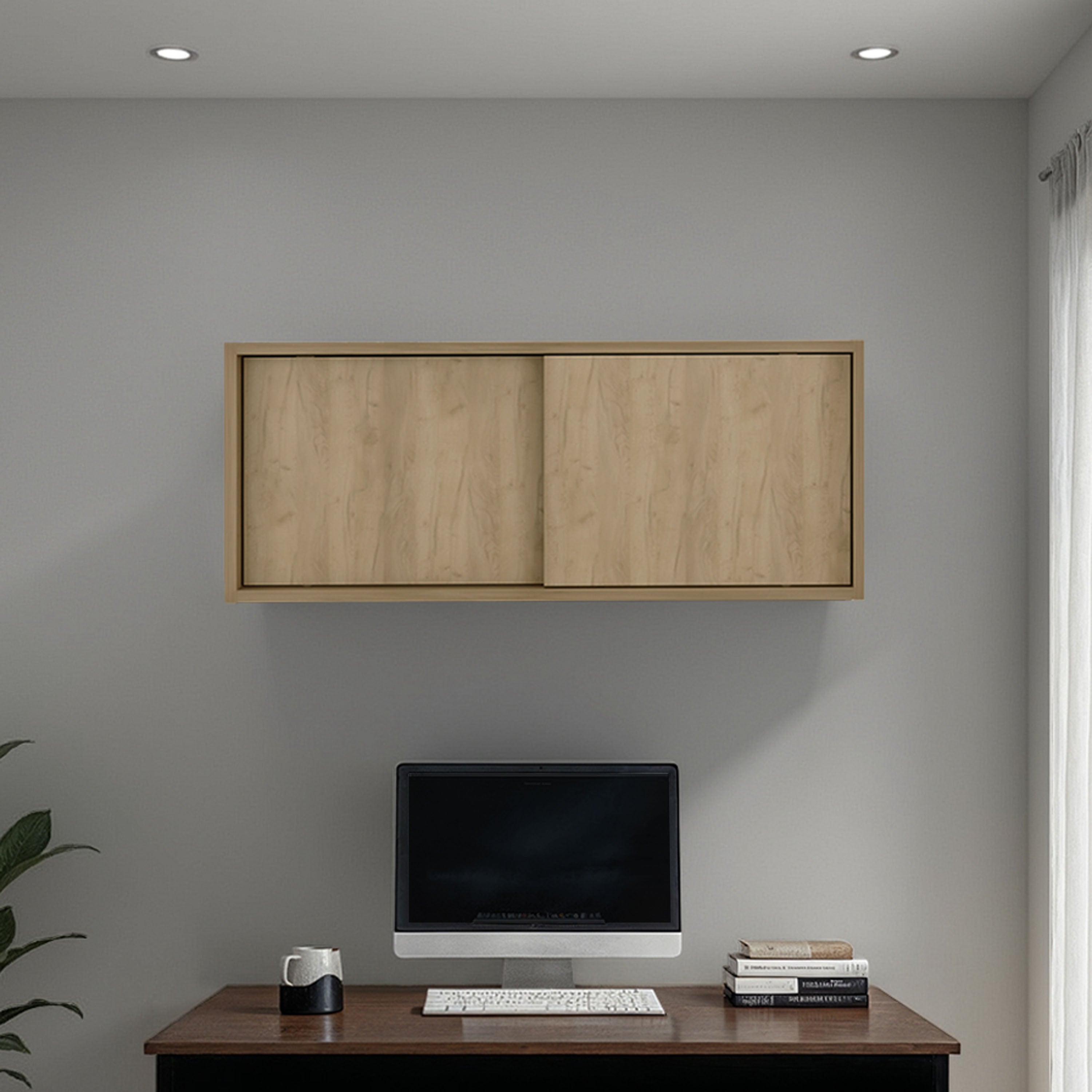 Slana Wall Cabinet, 2 Sliding doors, 1 Shelf, Natural Oak