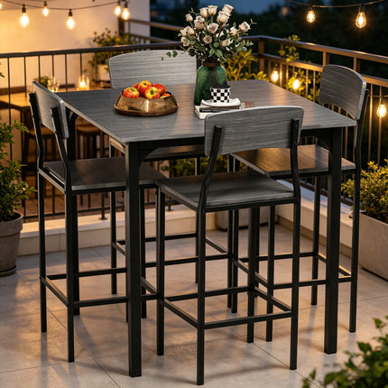 5-Piece Counter Height Bar Table, Square Kitchen Table and Chairs Set with Footrest,Space-Saving Design